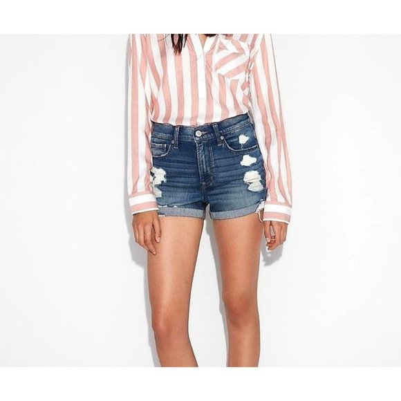 Express performance stretch shortie high rise/waist shorts sz 00 roll cuff - Picture 2 of 9
